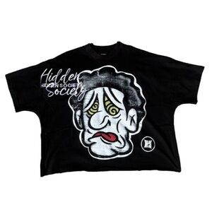 Black Graphic T-Shirt with Artistic Face Design